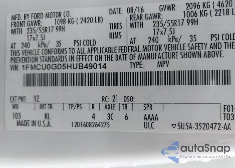 2017 Ford Escape Se from USA, damaged, VIN 1FMCU0GD5HUB49014